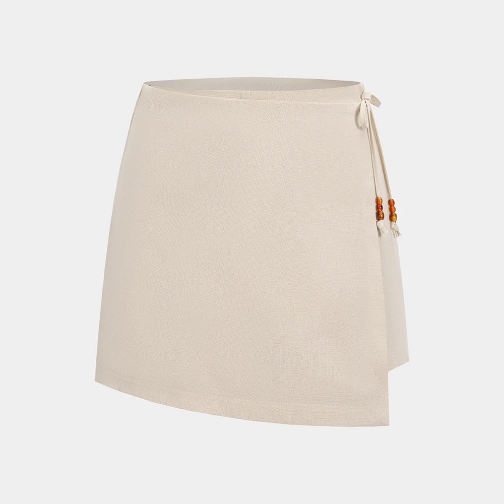 Solid Asymmetrical Beaded High Waisted Skort